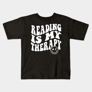 Reading is My Therapy Groovy Cute Reader Bookworm Gifts 2024 Kids T-Shirt